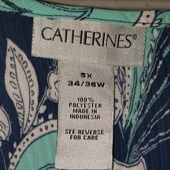 Plus Size 5X 34/36 New Catherines blouse Paisely Print shirt top blue - Picture 7 of 7